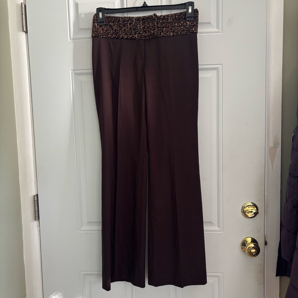 INC International Concepts Dark Brown Flare Pants w/Tweed Waistband, Size 2